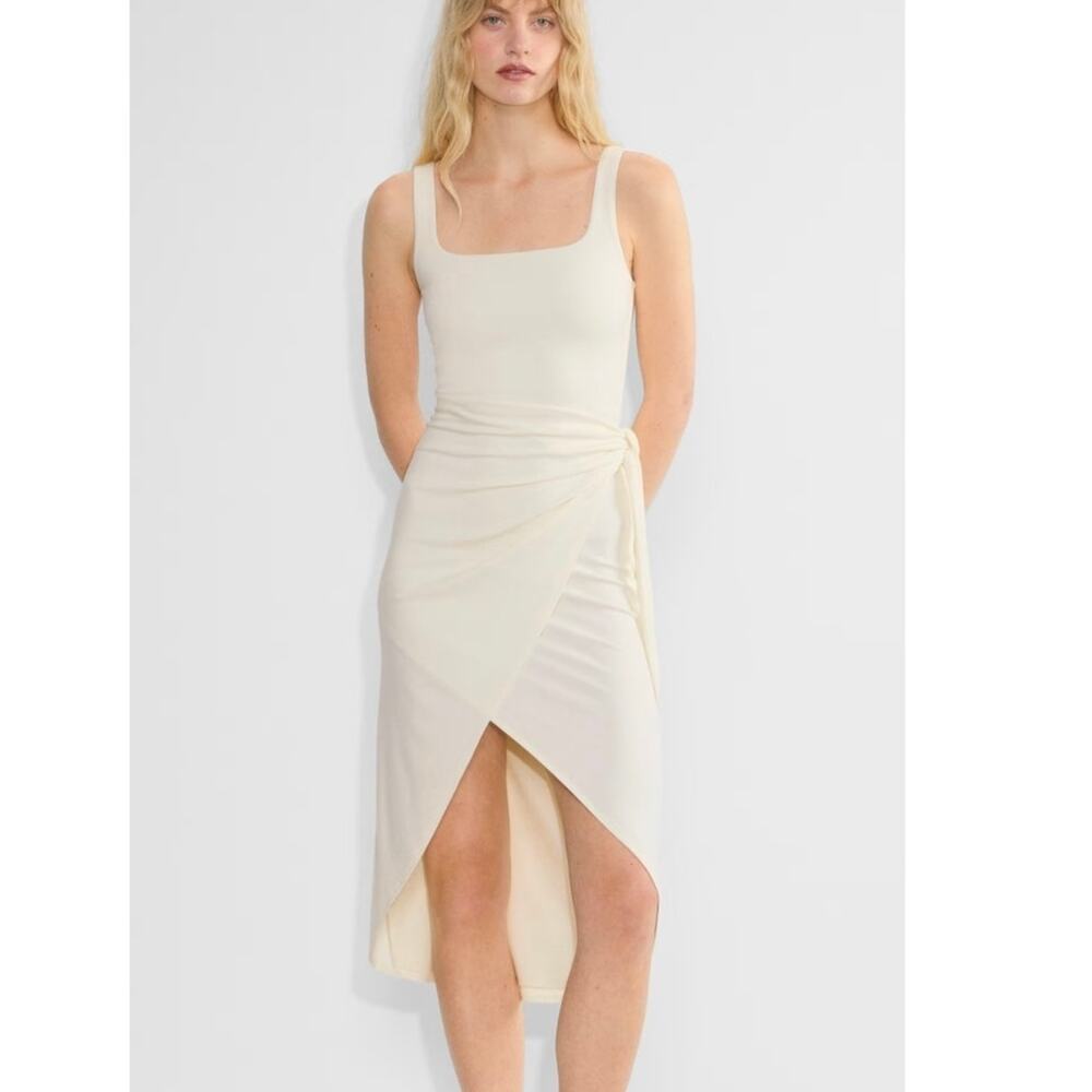 Aritzia Wilfred Off White Cream Wrap Tie Midi tank Date Night Dress size M